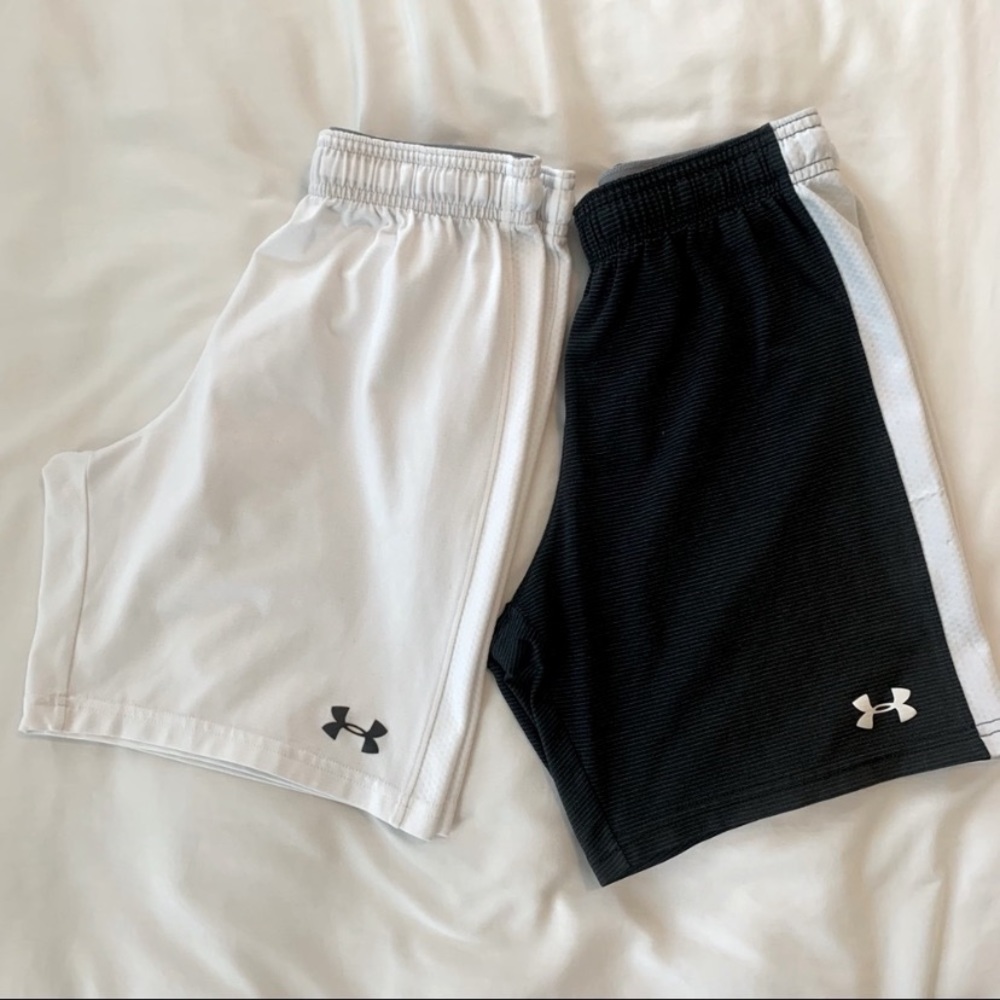 2 pairs Under Armour heat gear soccer shorts, YM